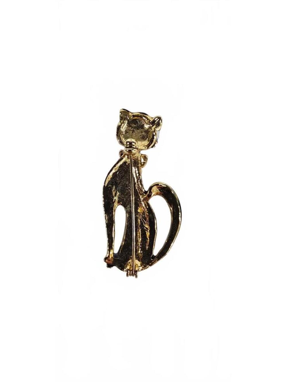 Vintage Black Cat Brooch with Red Eyes and Gold Tone Accents - Picture 2 of 5